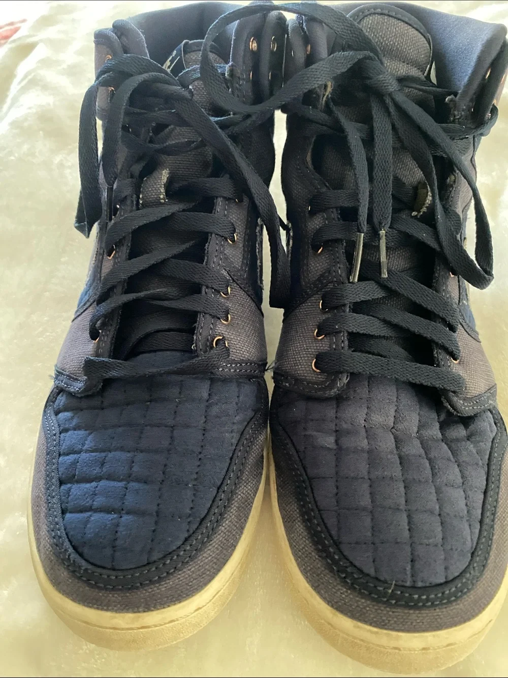 NIKE JORDAN Quilted Navy High-Top Sneakers. Size 12